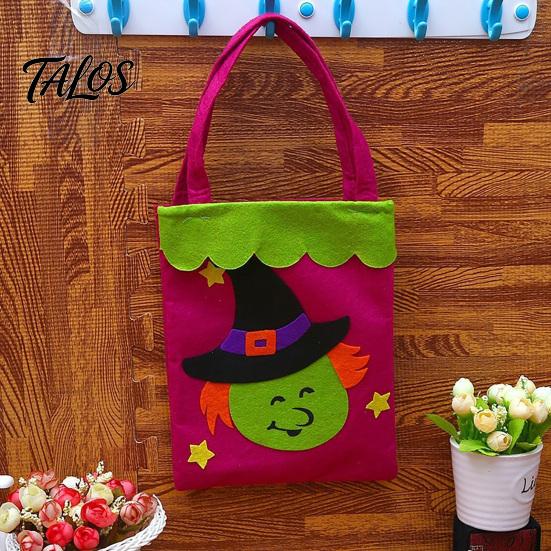 Decorative Halloween Accessory Candy Bags, Non-Woven Trick or Treat Tote Bags with Handles, Bulk Party Supplies Packaging Cute Black Cat Pumpkin Print
