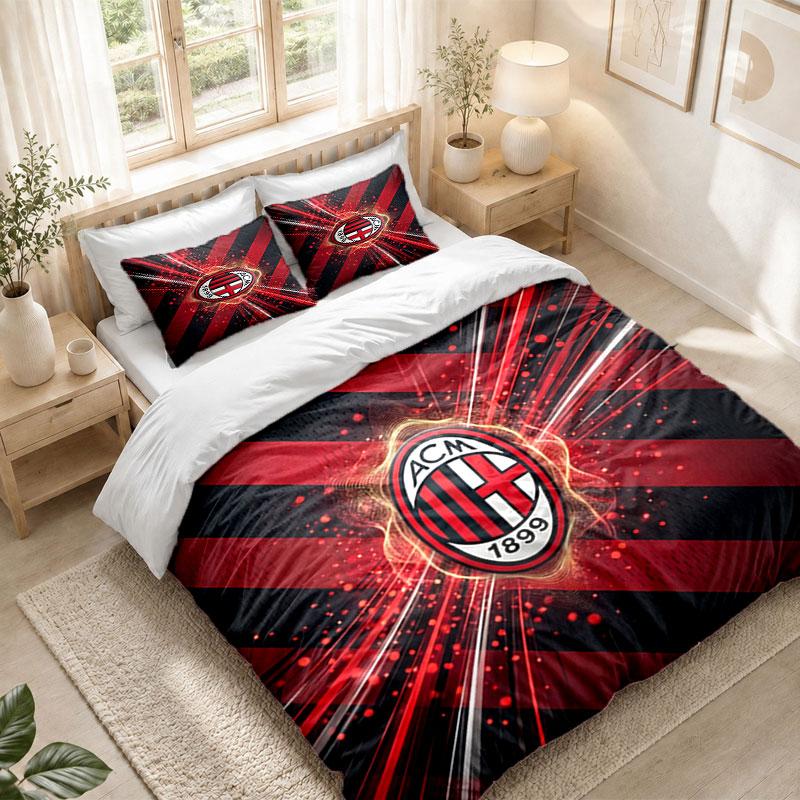 Bedding Set 1 Duvet Cover 2 Pillowcases AC Milan Print Bedroom Home Decoration
