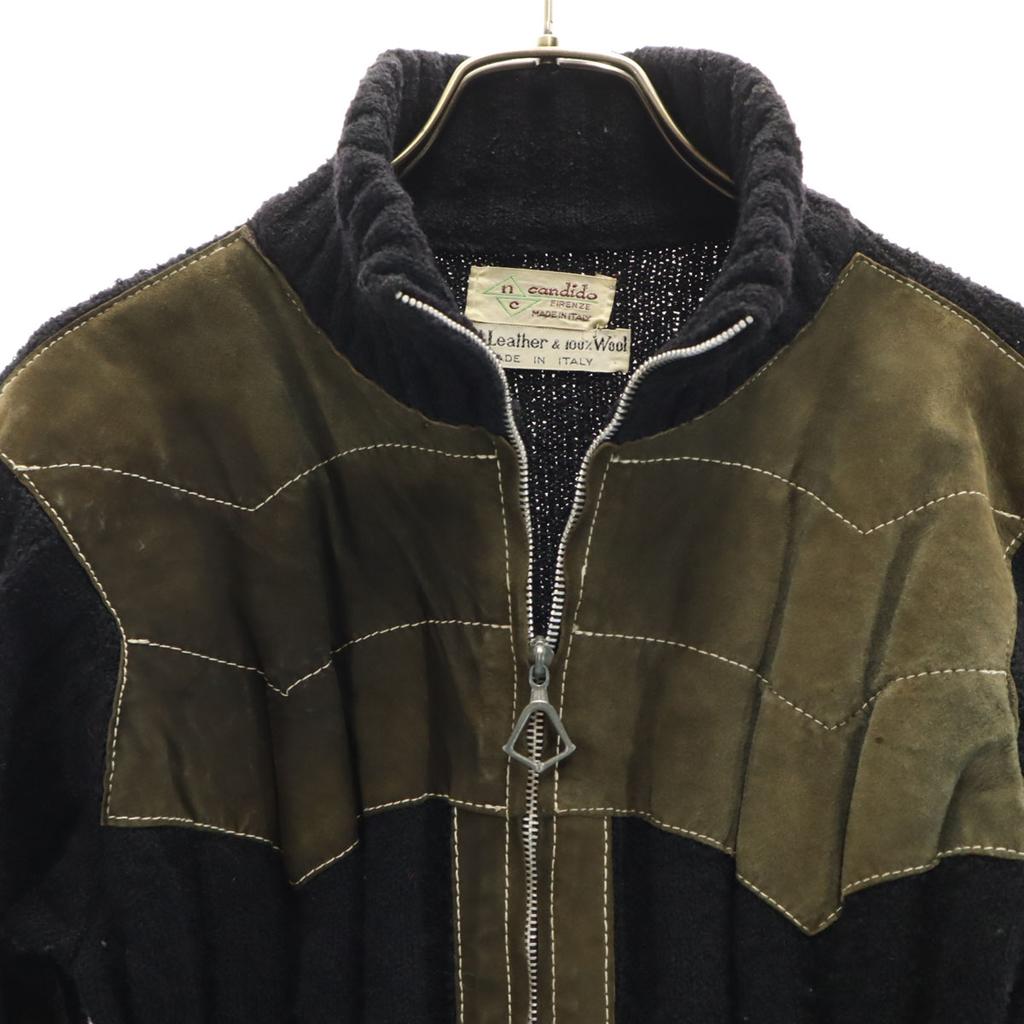 Nc Candido 70s Made In Italy Vintage Genuine Leather Switching Knit Jacket Men's Used