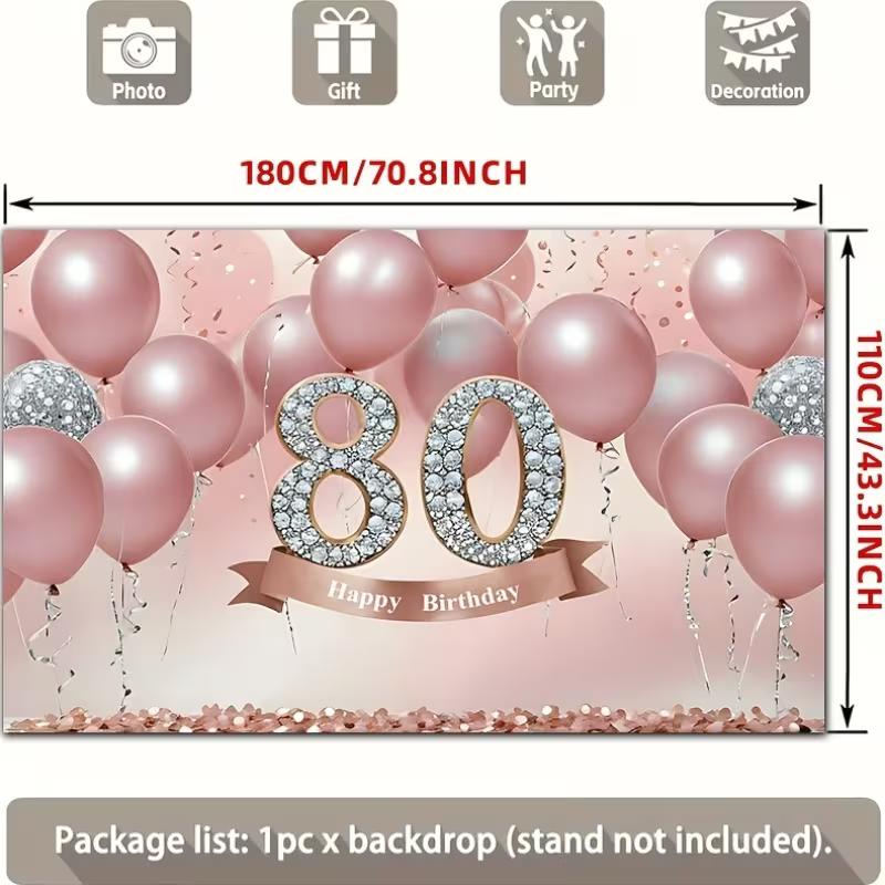 2D Elegant Blush Pink 80th Birthday Party Banner with Confetti