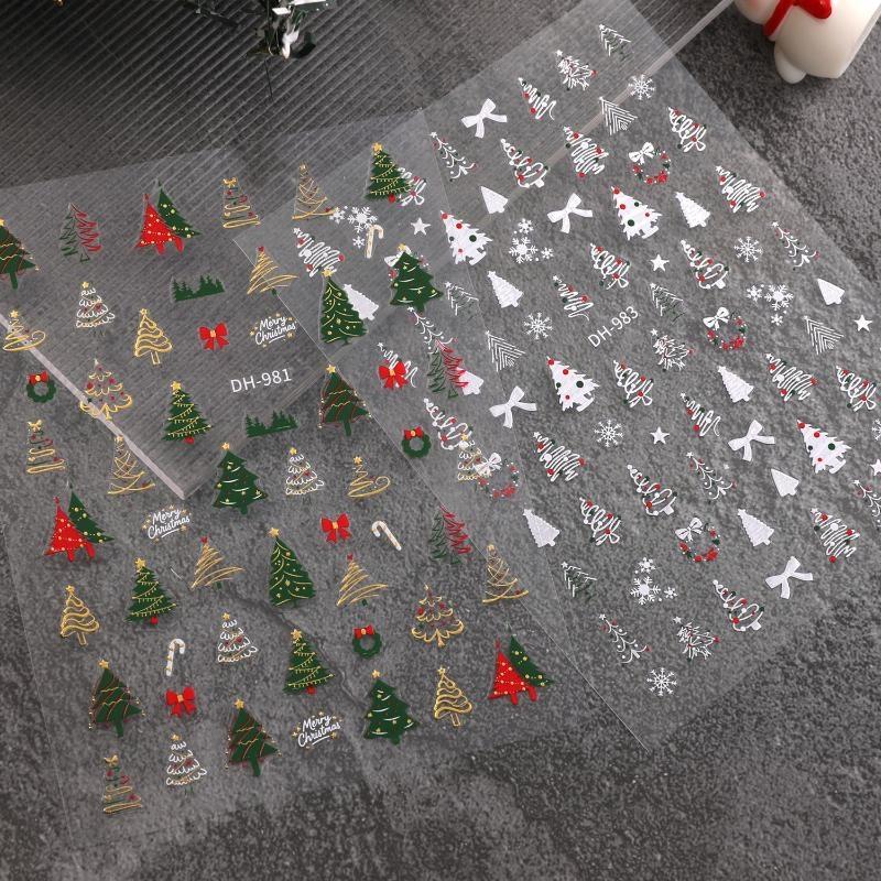 1 Sheet Christmas Nail Stickers Red White Snowflake Santa Elk Bow Self Adhesive Nail Art Decals For Holiday Manicure Decor