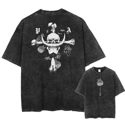 Anime One Piece Luffy Washed T-Shirt Herren Bedrucktes Baumwoll-T-Shirt Kurzarm-T-Shirt Übergroße Tops Mode Streetwear Unisex