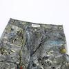 ZYLLO Herr Hög Street Oversized Hip Hop Jeans Byxor 3D-tryckta Vintage Denimbyxor Mode Streetwear Målade Raka Jeans
