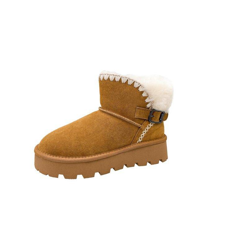 

Woven snow boots women s 2025 new winter sheepskin fur integrated non-slip warm short tube thickened flat-bottomed boots 40 малиновый