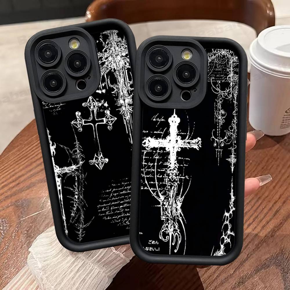 Gothic Cyber Sigil Cross Phone Case For iPhone 17 16 15 14 13 12 11 Pro Max 16E Plus INS Soft Cover