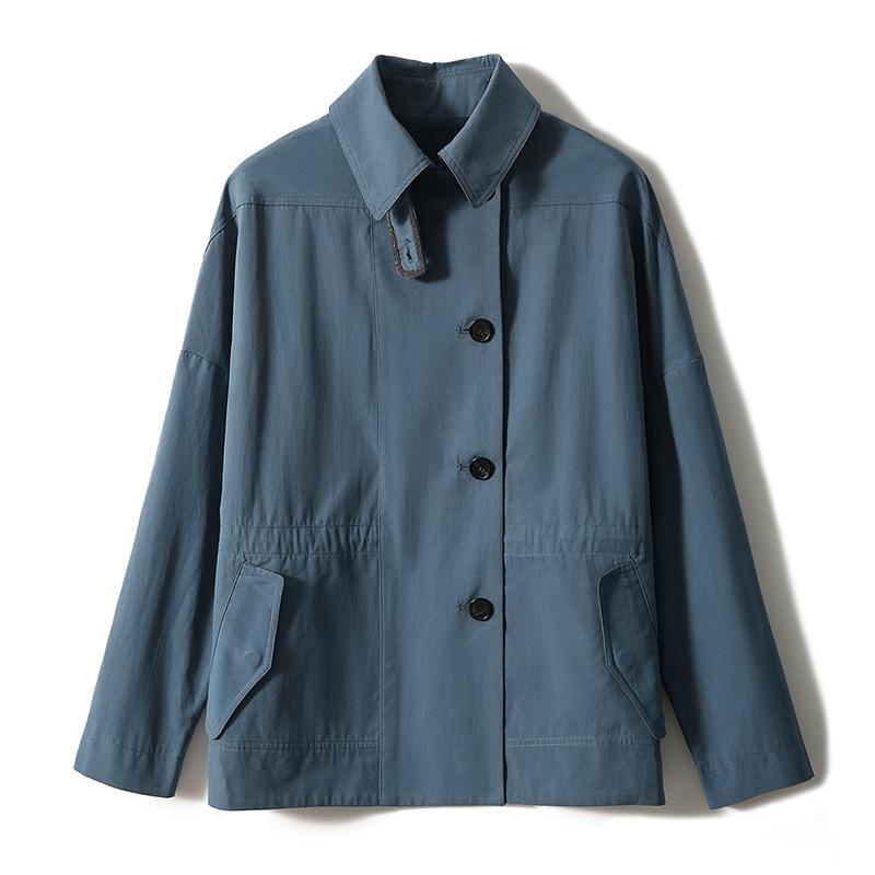 

Весенне-осенний короткий тренч, весенняя новая модная женская одежда, женский жакет с лацканами, тонкий маленький белый. L серо голубой