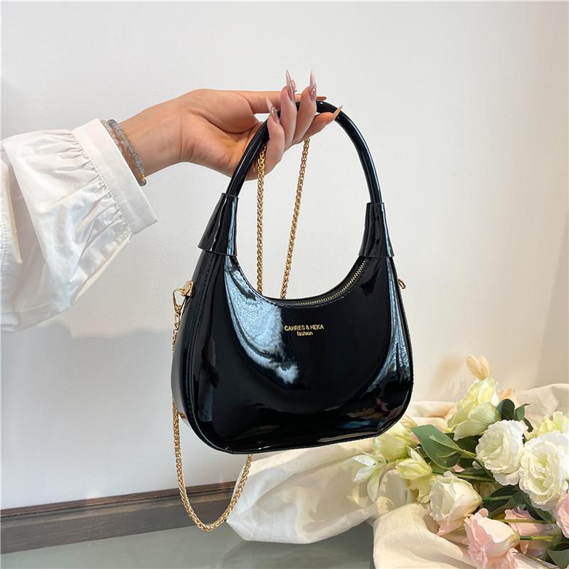 2025 Spring New Popular Angola Burgundy Patent Leather High-end Handbag Texture Women's Bag U-shaped Dumpling Bag