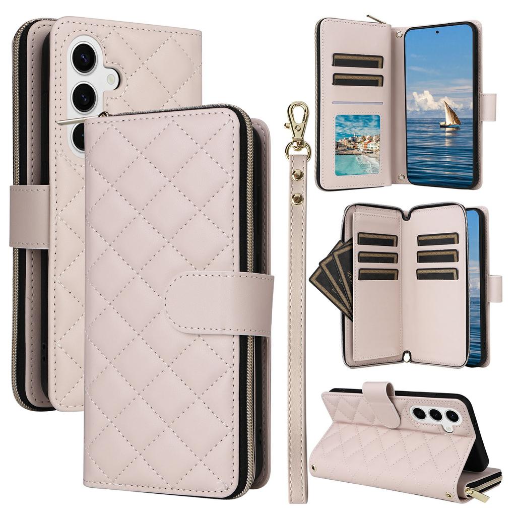For Samsung Galaxy S25/S24 Case Zipper Wallet Rhombus PU Leather Crossbody Phone Bag