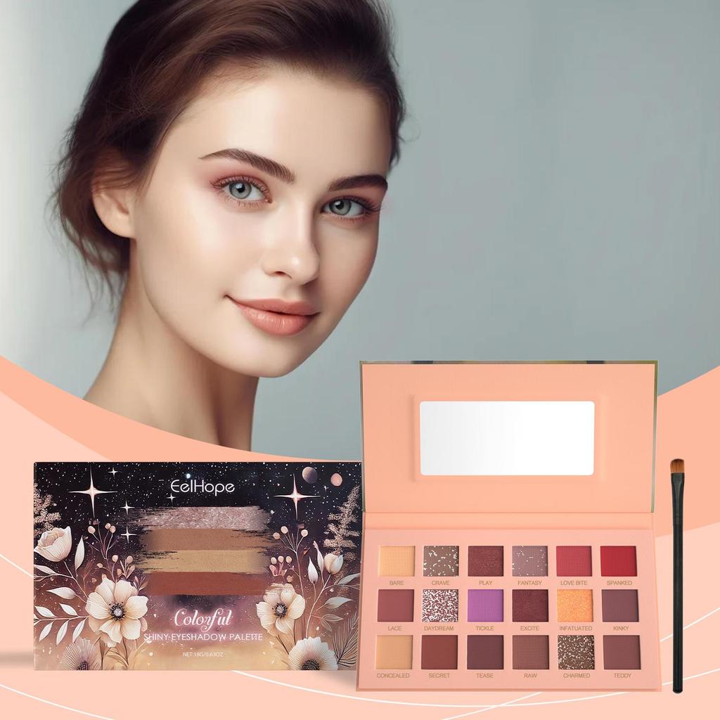 18-Color Eyeshadow Palette, Matte & Shimmer Long-Lasting Eye Makeup, Versatile Pigmented Colors for Daily & Party Looks