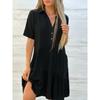QICED Fashion Summer Spring Solid Color Print Short Sleeve V-Neck Casual Dresses