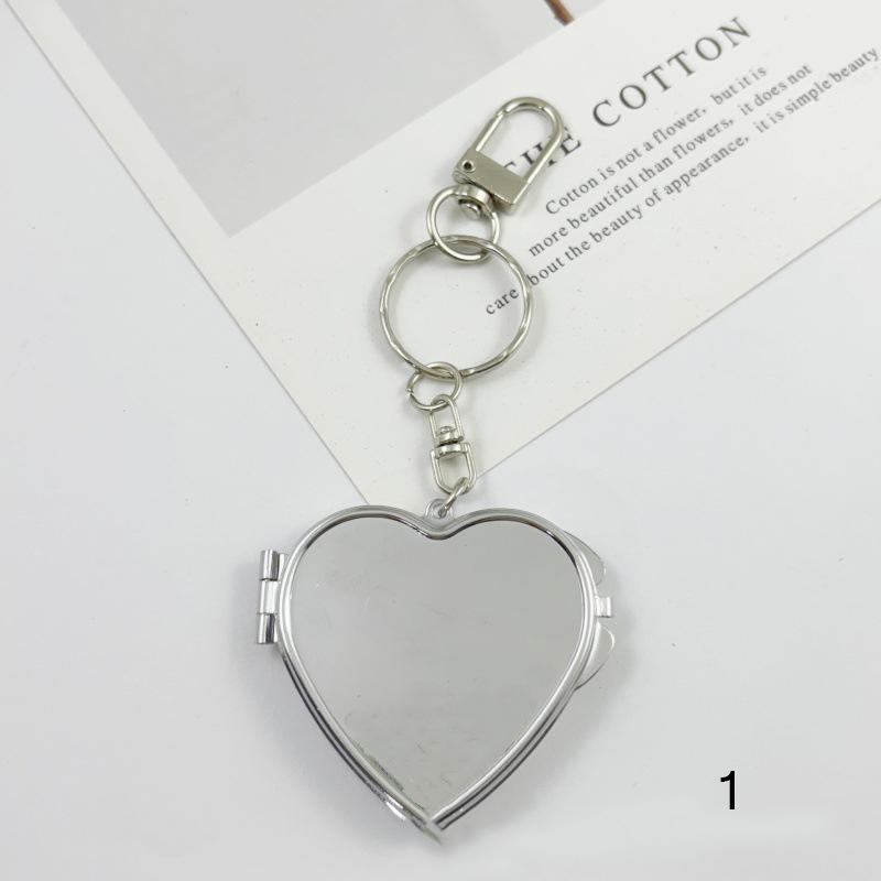 Flip Folding Mirror Keychain Travel Pocket Mirror Key Ring Metal Elliptical Heart-Shaped Mirror Anti-Lost Phone Camera Pendant