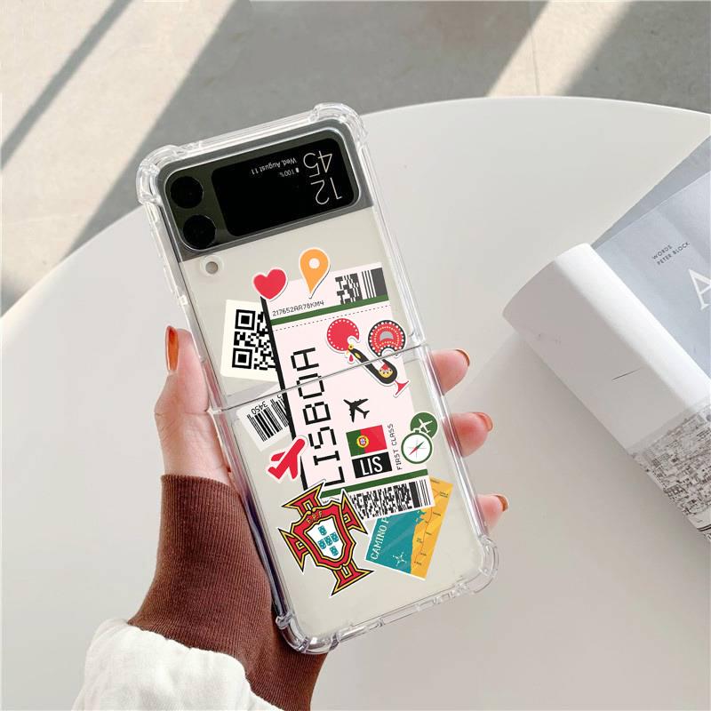 Travel Air Ticket New York Los Angeles Phone Case for Samsung Galaxy Z Flip 3 4 5G Z Flip4 Z Flip5 Entry Permit Shockproof Cover