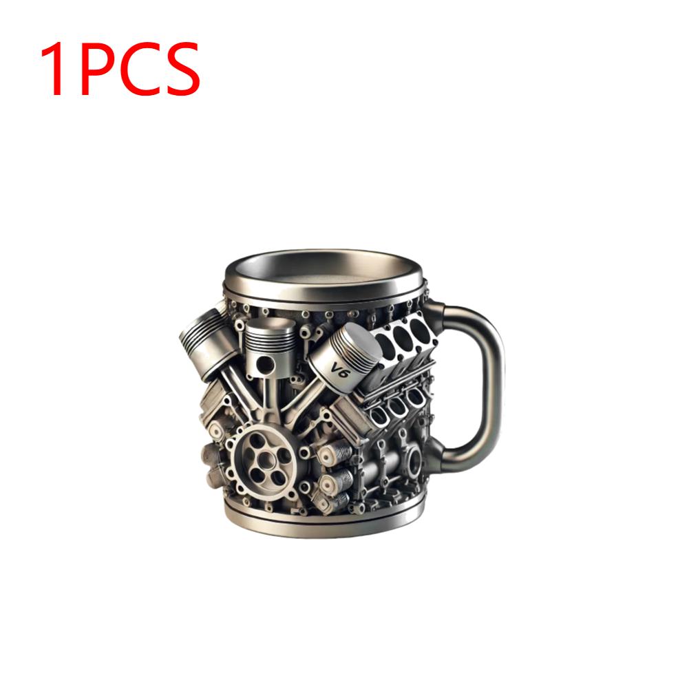 1/2 Piezas Taza de Café con Diseño de Motor de Coche 3D Taza de Acero Inoxidable y Resina Tazas de Cerveza Accesorios Divertidos para Beber Para el Hogar y la Oficina Bar
