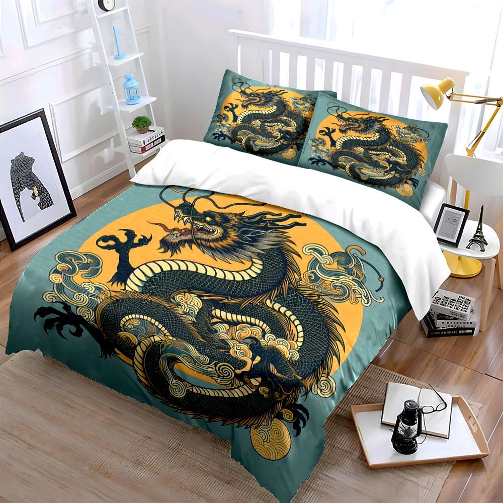 Chinese Dragon with Clouds Bedding Set for Kids Luxury Gift 3pcs Digital Print Comforter Set Soft Comfortable Breathable