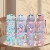 1PC Cute Unicorn Candy Pastel Pattern Print 750ml Color Plastic Sports Water Bottle Leakproof Flip Straw Lid Suitable for Sports Office Home Use