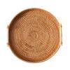 Handwoven Handmade Rattan Tray Round Shape Eco-Friendly Wicker Serving Tray with Handles Large Capacity Food Storage Basket