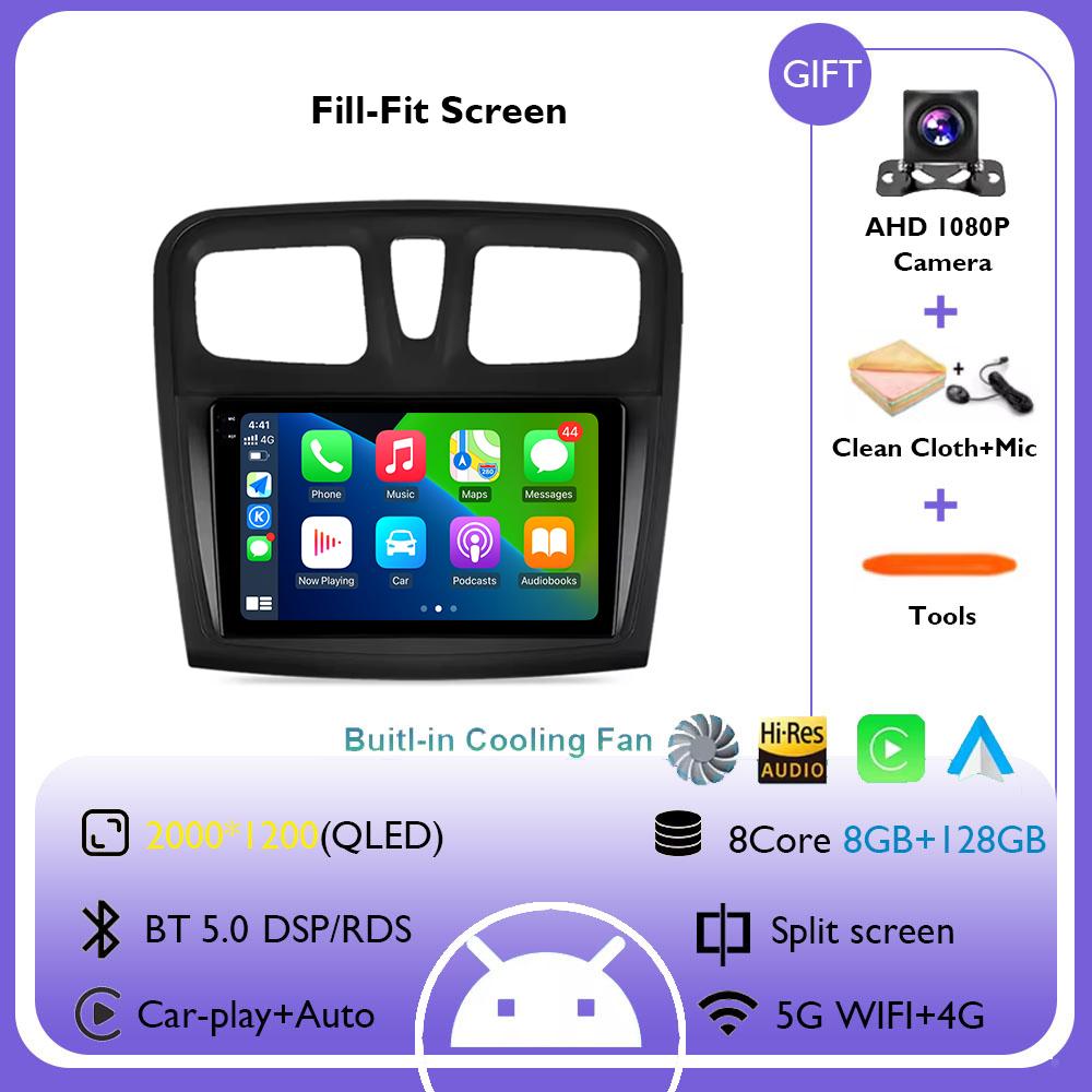 Android 14 Wireless Carplay Auto Car Radio Multimedia Player for Renault Logan 2 Sandero 2 2012 - 2019 GPS Stereo Head Unit