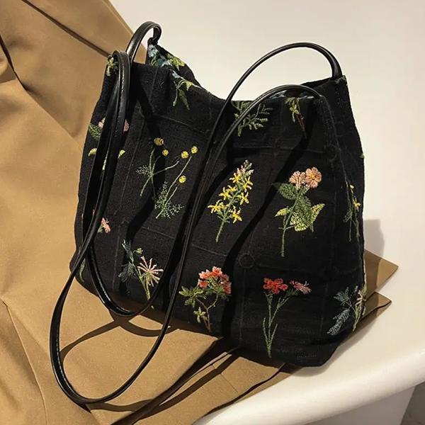 WTEMPO Embroidered Commuter Women's Bags Large-capacity Canvas Bags Casual Fashionable Tote Bags Simple All Seasons Single Shoulder Bags