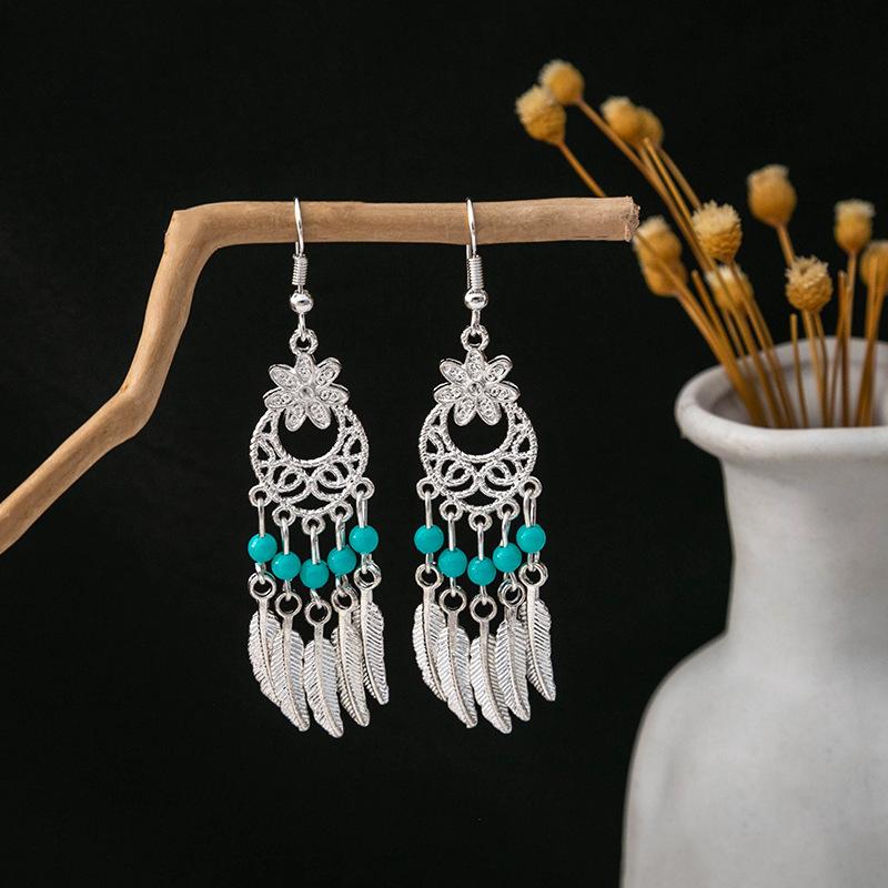 Ethnic Style Imitation Miao Silver Earrings, Colorful Long Fringed Chain Earrings, Hot-selling Earrings In Scenic Spots, Qinghe Jewelry Batches