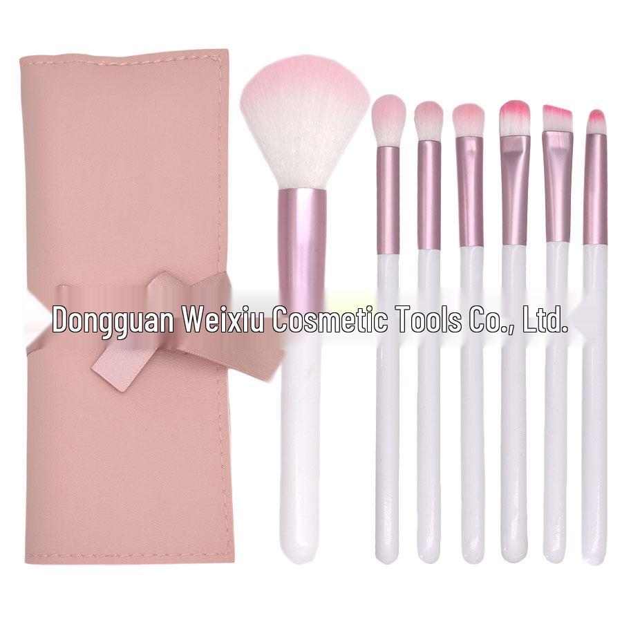 Cai Sen Xiu 7-10 Piece Pink & White Beginners Travel Makeup Brush Set