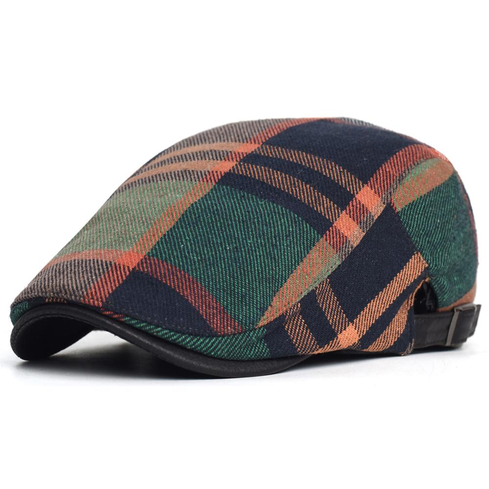 Plaid Newsboy Cap Men Women Four Seasons Vintage Casual Stripe Berets Gatsby Flat Hat Peaked Cap Adjustable