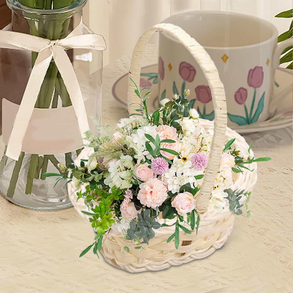 Mini Woven Flower Basket Imitation Rattan Pastoral Style Basket for Easter Birthday Wedding Party Decorations Photography Props