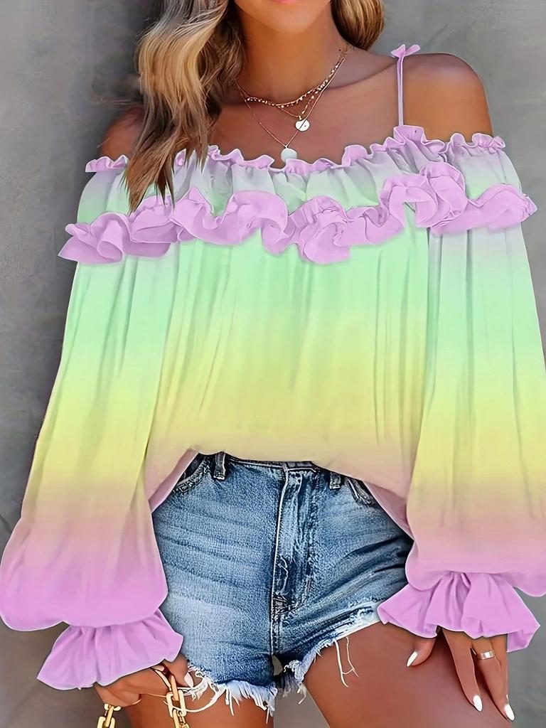 2025 Summer Spicy Girl Plus Size Off-Shoulder Gradient Lace-Up Top