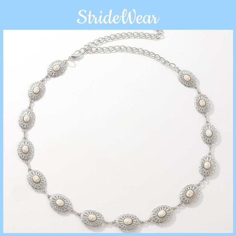 Hollow Ladies Turquoise Metal Waist Chain With Pearl Detailing For Spring Summer And