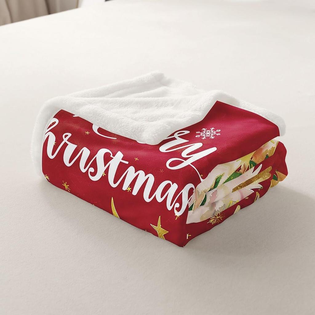 Merry Christmas Throw Blanket Watercolor Cartoon Xmas Trees Fleece Blanket for Kids Teens Adults Winter Snowflake Decor New Year