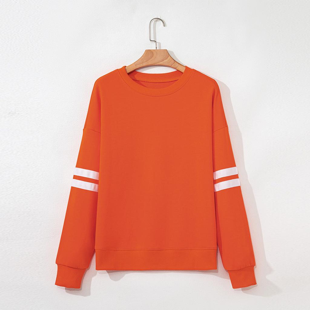 Women's Fashionable Round Neck Long Sleeved Sports Casual Color Blocked Pullover Sweater Sweatshirt Top