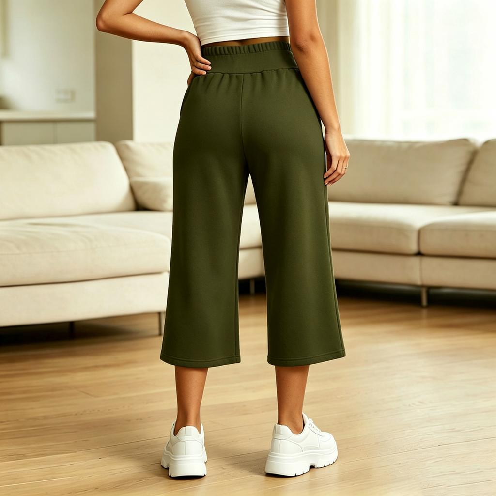 Damen Casual Farbe Lockere Passform Weiter Bein Elastischer Bund Jogginghose für den täglichen Gebrauch