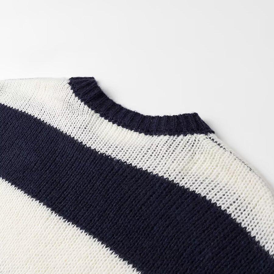2024 Women's Color Block Striped Loose Sweater - Casual Fashion Pullover