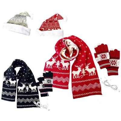 USB Elektrische Heizung Dreiteiliges Set Klein Frisch Schneeflocke Elch Weihnachten Gestrickter Schal Mütze Handschuhe Jacquard