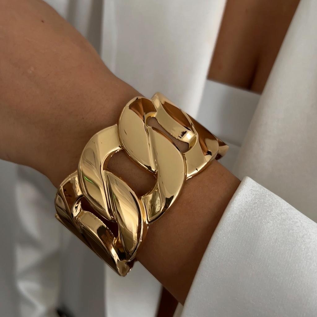 SHIXIN Hip Hop Liscio Colore Oro Larga Catena Bracciale a Molla per Donne Punk Metallo Geometrico Bracciale a Manchette Unisex Uomo Gioielli