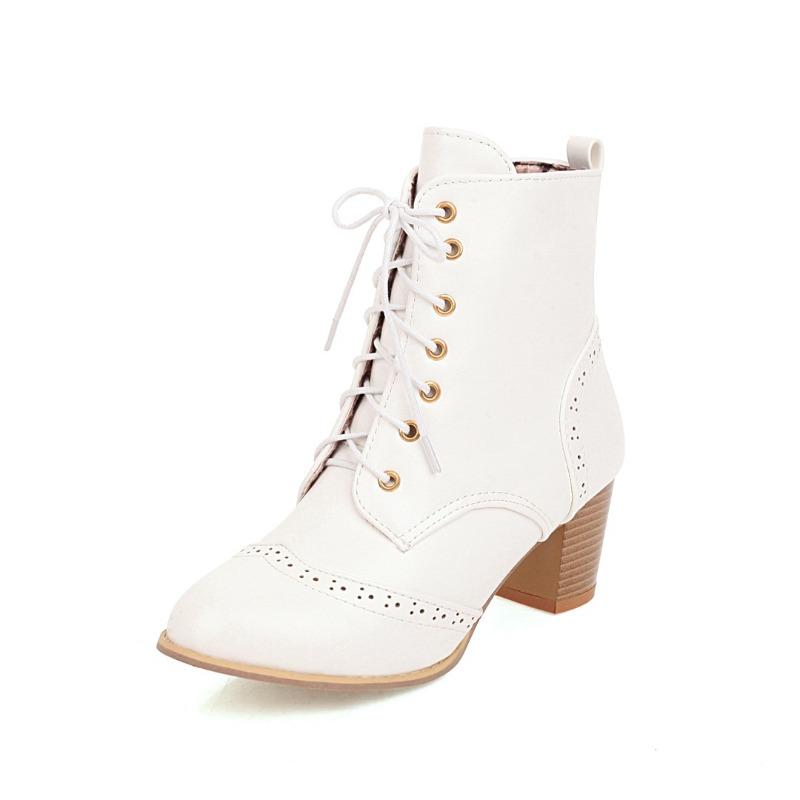 Stivali da Donna Autunno Inverno Tacco Grosso Stringati Stivali Martin Stivali Nudi Stivali Corti con Tacco Alto Donna W