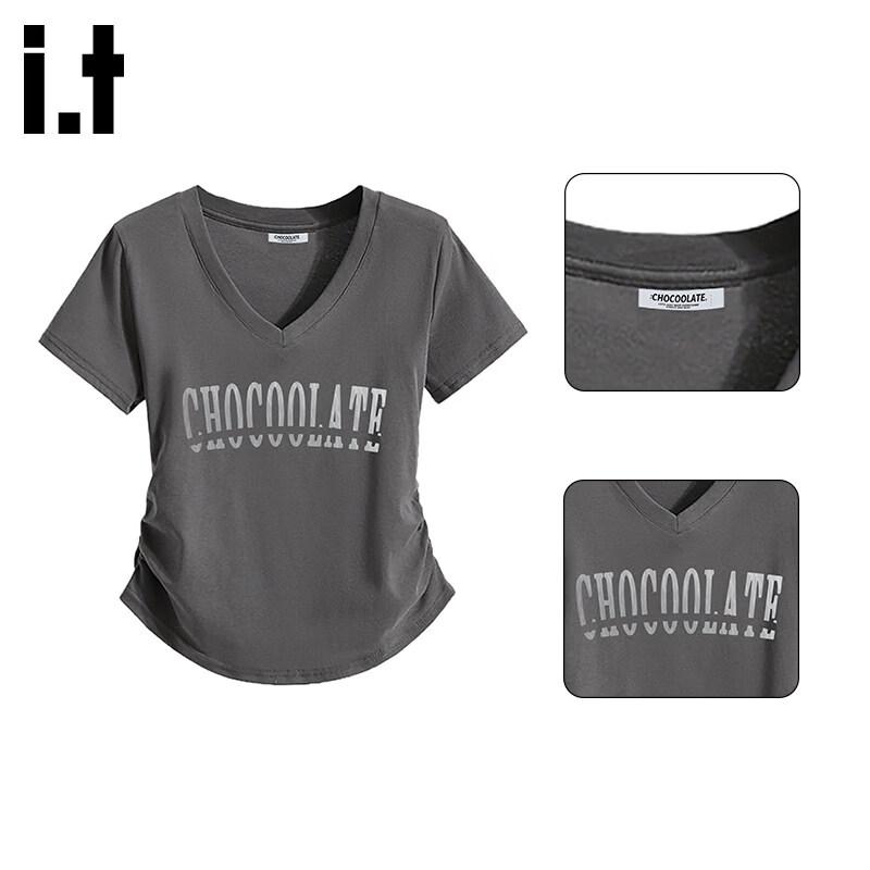:CHOCOOLATEit Women s V-Neck Slim-Fit T-Shirt 4XL серый