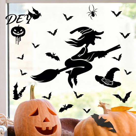 Spooky Party Decorations Halloween Static Sticker, with Witch/Ghost/Castle/Bat Horror Silhouette Patterns, Durable PVC Bat And Pumpkin Decals