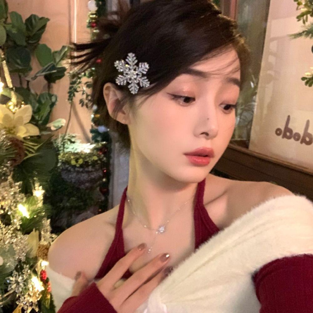 Strass-Schneeflocken-Haarnadel Silberne Weihnachts-Haarspange Vintage Mädchen