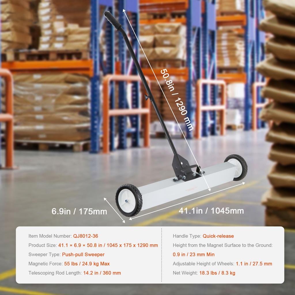 SucceBuy Rolling Magnetic Sweeper with Wheels Push-Type Magnetic Pick Up Sweeper Large Magnet Pickup Lawn Sweeper Easy Cleanup