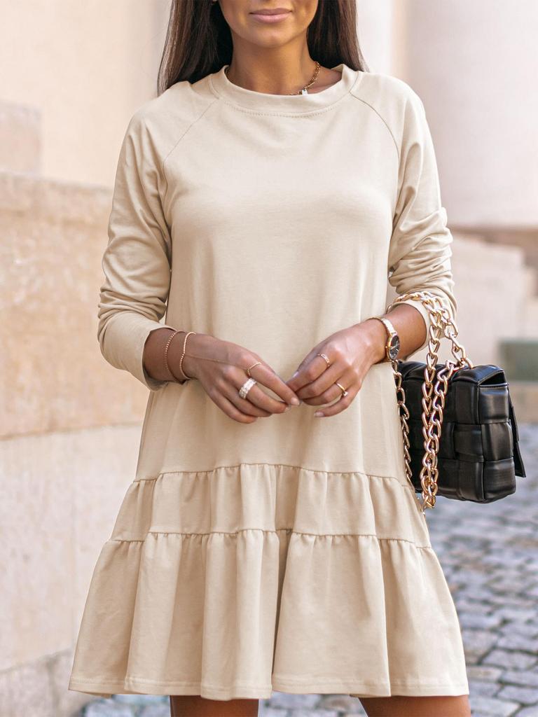 Winter Langarm Home Lose Rundhals Rüschen Kleid Damen Pullover