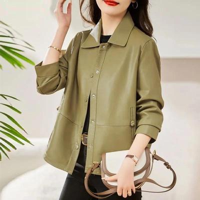 Lederjacke Damen Kurz Herbst Neuer Stil Modisch Locker Vielseitig Lederjacke Unifarben Cardigan