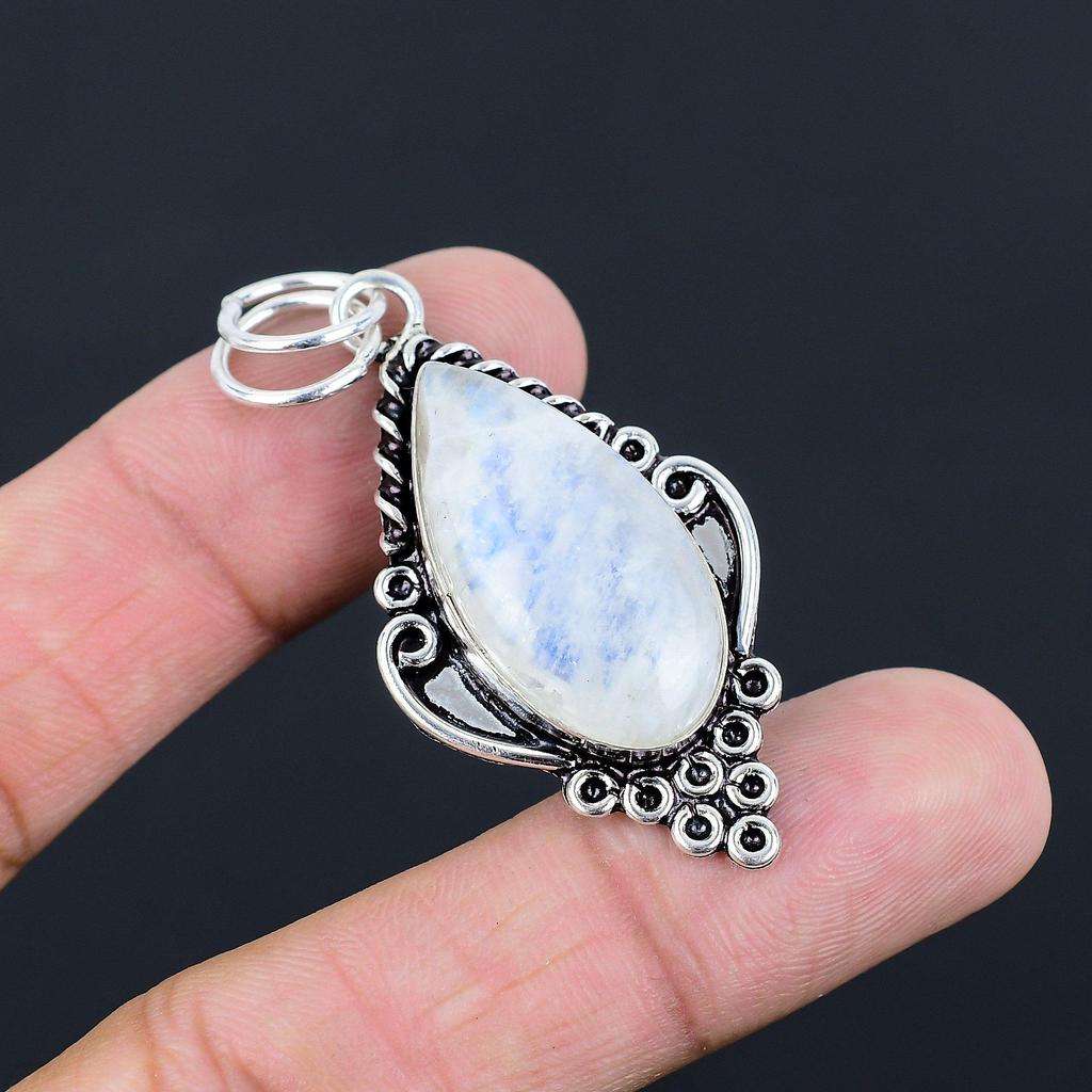 Sterling Silver Rainbow Moonstone Gemstone Ethnic Anniversary Pendant Jewelry