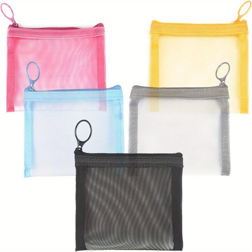 5 pièces/paquet Mini Sacs en Maille à Fermeture Éclair, 10 cm x 12,5 cm, Organisateur d'Accessoires Cosmétiques pour Maquillage, Rouge à Lèvres, Petite Pochette de Rangement pour Kit de Voyage