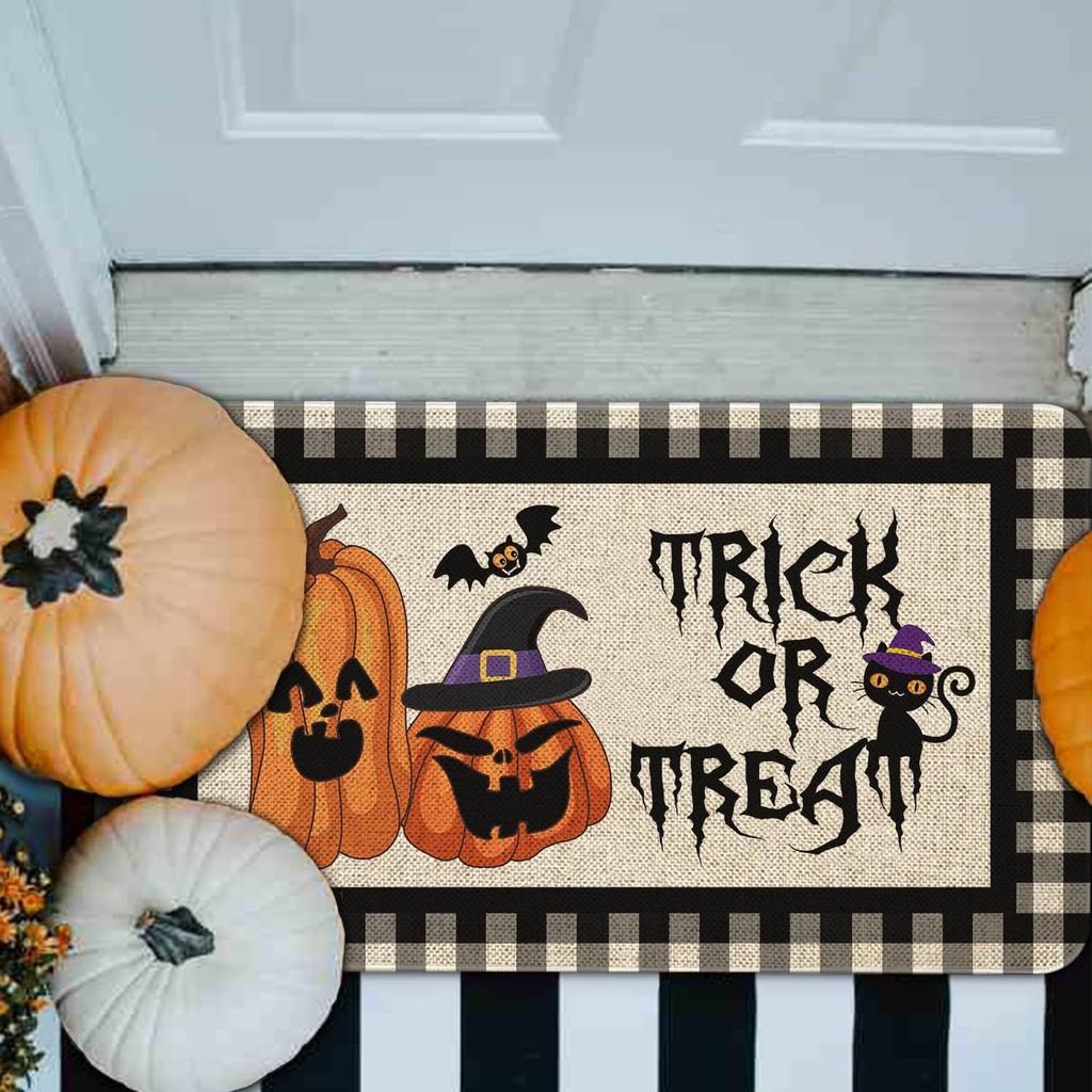 Halloween Door Mat Non-Slip Pumpkin Doormat for Outdoor Indoor Decor Durable Fall Seasonal Entrance Mat for Home Decor