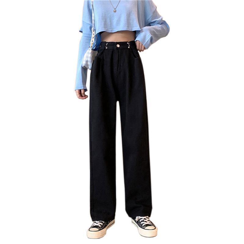Women's White High Waist Slim Straight Wide Leg Jeans - Trendy Loose-Fit Mopping Trousers