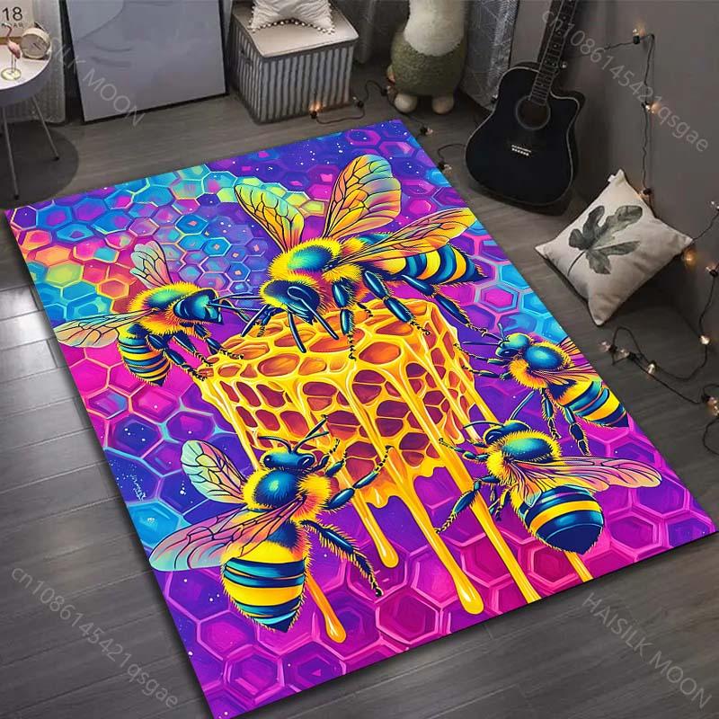 Dream Space Bee Honey Print Carpet for Living Room Bedroom Bedside Sofa Floor Mat Modern Home Decor Aisle Corridor Area Rug