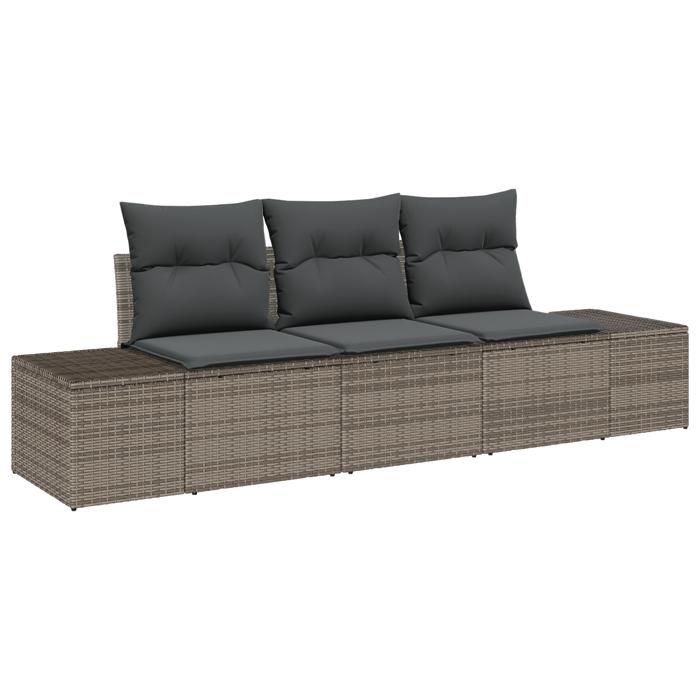 VidaXL Ensemble de Canapé de Jardin 3 Pièces avec Coussins Gris en Rattan Synthétique 3346919