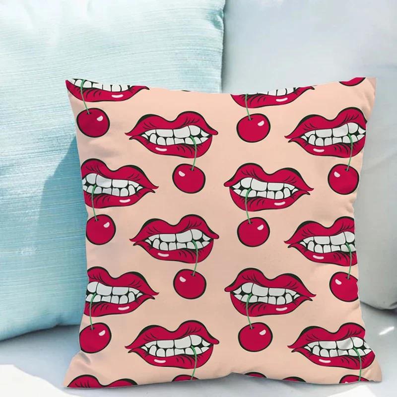 

Чехол Чехлы для подушек Диван Рот Иллюстрация Двусторонняя печать Декоративные подушки для кровати Спальни Дивана Подушка из короткого плюша 66x66cm