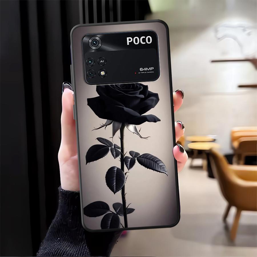 

Takatsu Black Rose Case for Xiaomi Poco F8 F1 C50 F3 C75 C61 M3 M4 M7 Pro C71 M5 X3 X4 X5 X7 Pro Funda Phone Cover Poco M5