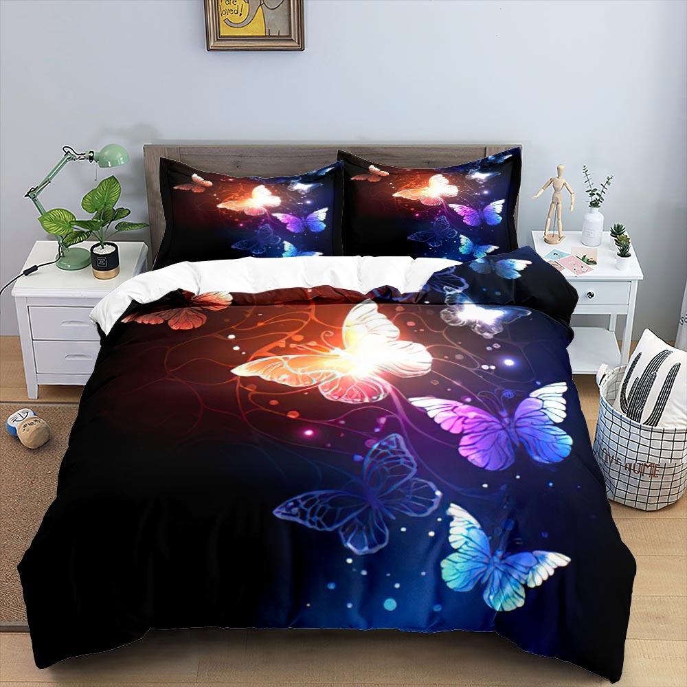 Butterfly Duvet Cover Set King Queen Full Cute Red Butterfly Insect Pink Flowers for Kids Boys Girl Teen Polyester Bedding Set